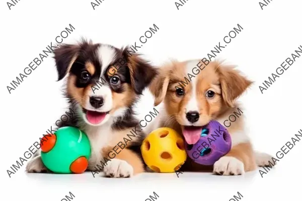 Playful Puppies with Toys on a White Background