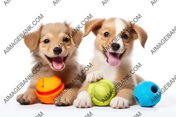 Close-up of Adorable Puppies Playing with Toys