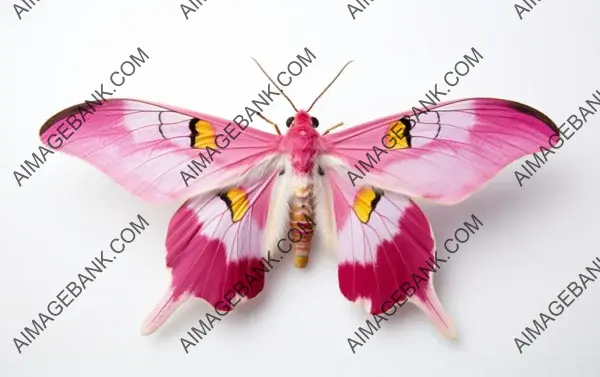 Rosy Maple Moth Insect in Isolation: White Background Beauty