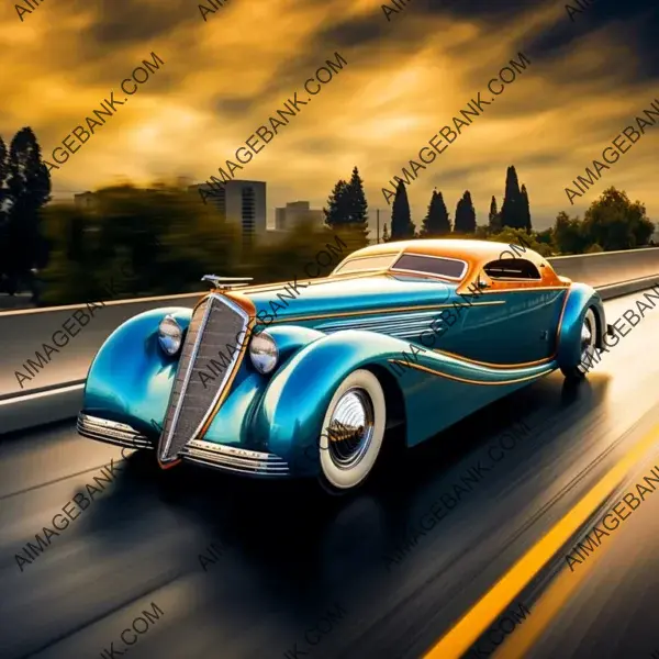 Sky Blue Glitter: 1930s Sleek Art Deco Auto