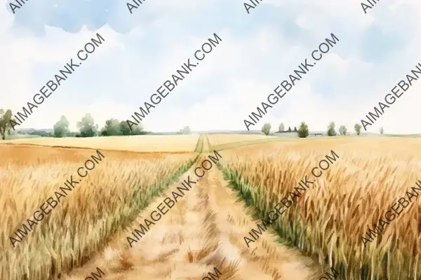 Watercolor Artwork Featuring a Painted Wheat Field