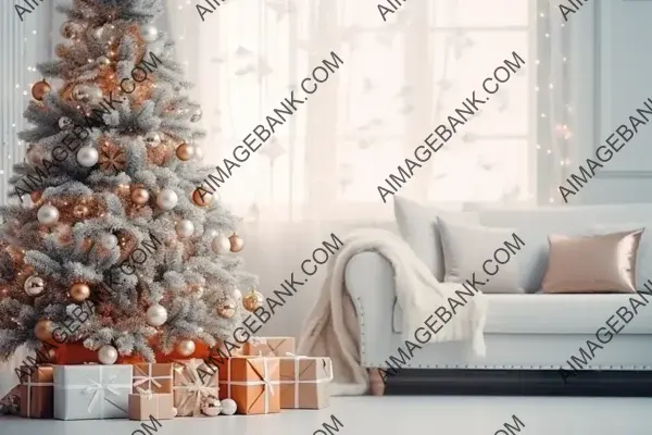 Festive Interior with a Christmas Tree in the Living Room