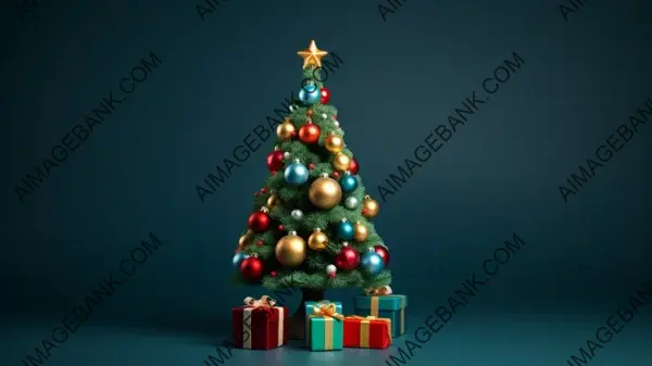 Blue Background with Festive Christmas Tree Toy