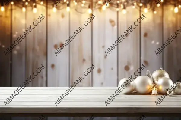 Bright Christmas Table Setting with Empty Wooden Table