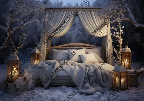 Bed Covered in Lanterns: Elaborate Winter Scene