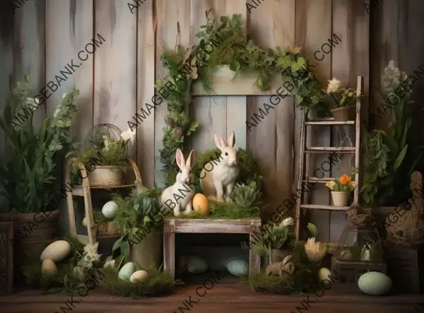 Easter Bunny Decorated with Rabbit and Tree