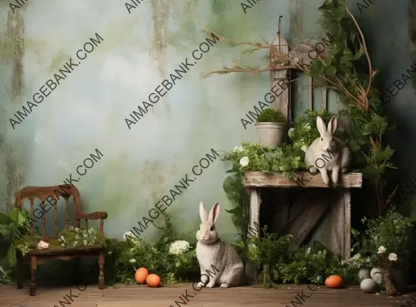 Easter Bunny Display with Rabbit and Tree Decoration