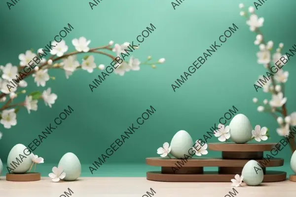 Easter Eggs Displayed on Wooden Product Podium Stage