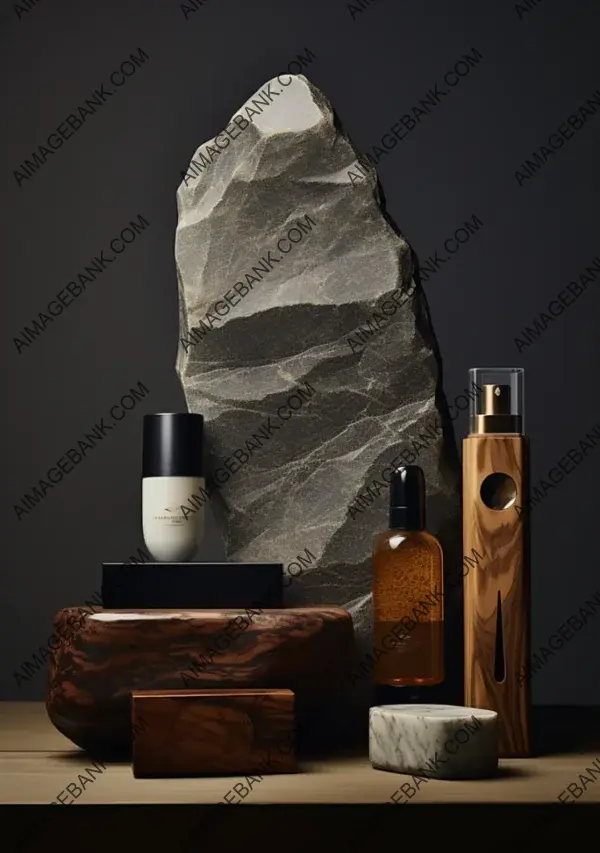 Skin Care Product Stands Arranged on a Stone Surface