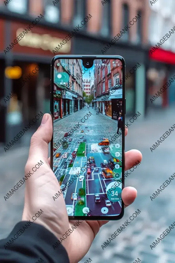 Phone Showing Augmented Reality on the Modern Street