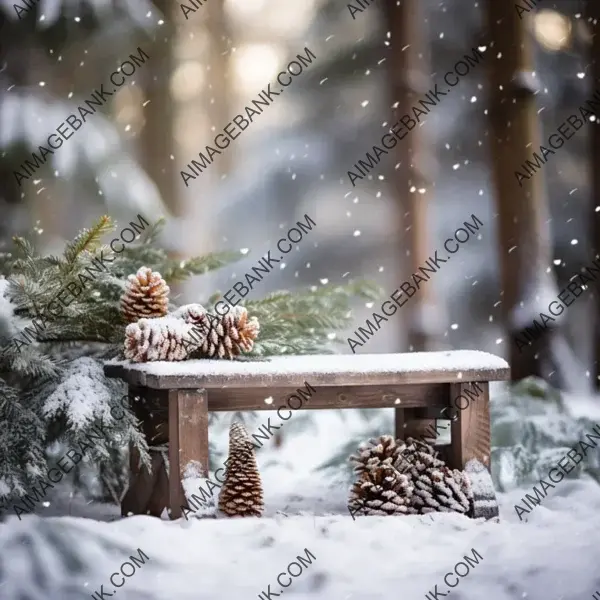 Rustic Wooden Bench Sitting in the Central Snow