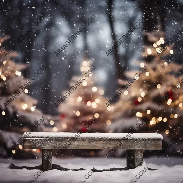 Central Snow Setting with a Rustic Wooden Bench