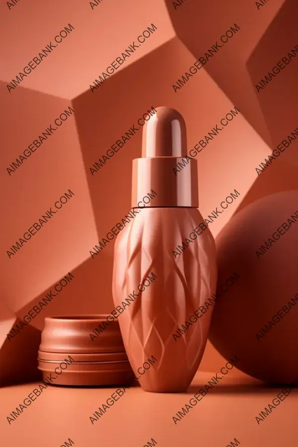 4K Hyper-Detail &#8211; Makeup Bottle on Peach Terracotta Background Wall