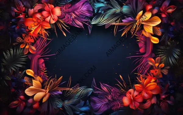 Neon Frame Template Set Amidst Tropical Jungle Foliage