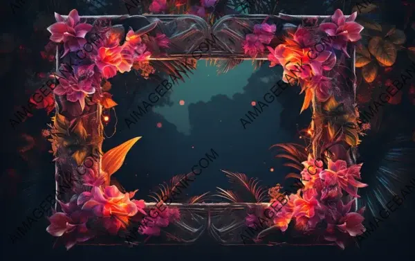 Amidst Tropical Jungle Foliage &#8211; Neon Frame Template Set