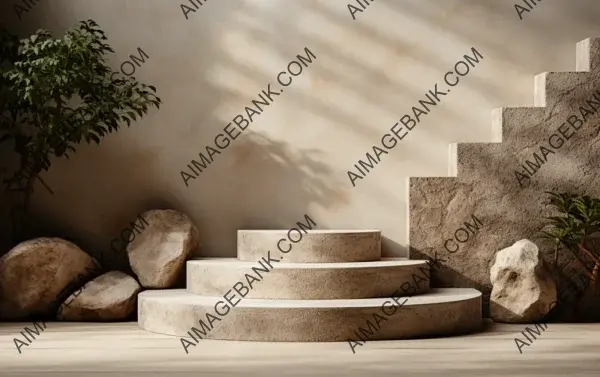 Podium with Masonry Round Stones in Soothing Color Scheme