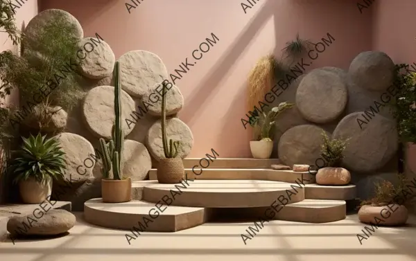 Soothing Color Scheme: Podium with Masonry Round Stones