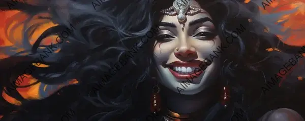 Close-up Illustration of Indian Goddess Kali Beauty and Intensity