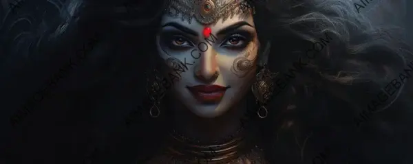 Capture the Beauty and Intensity of Indian Goddess Kali in a Close-up Illustration