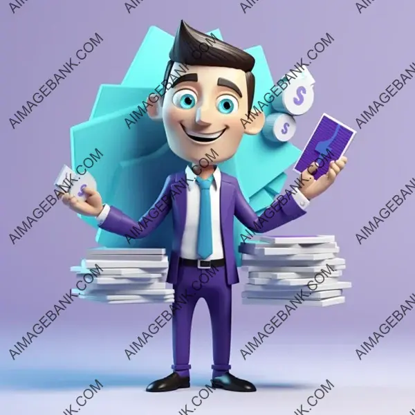 Happy CEO Playing with Financials in 3D Cartoon