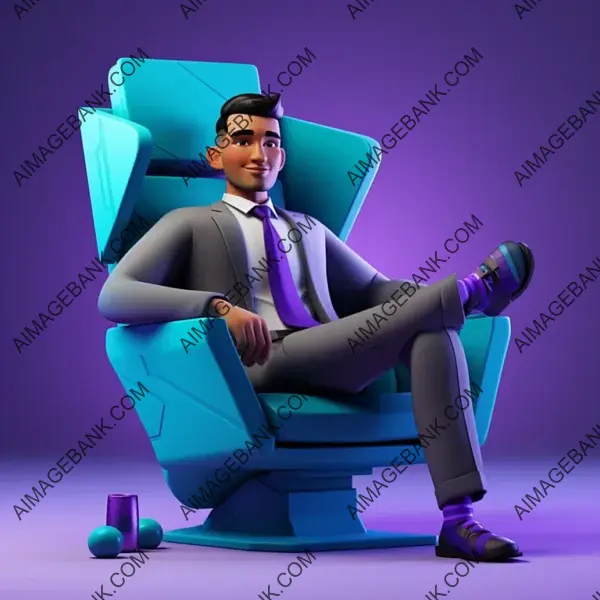 Relaxed Company CEO in 3D Cartoon Office