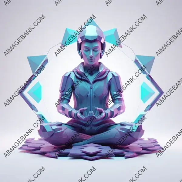 Meditating Technology Worker in 3D Cartoon Symmetry