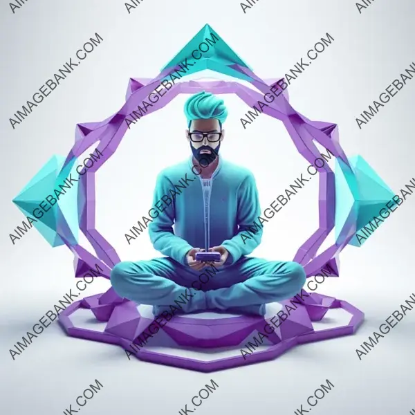 Calm Technology Worker Meditating in 3D Cartoon