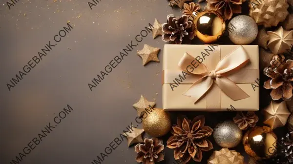 Christmas Decoration Composition on Light Gold Background