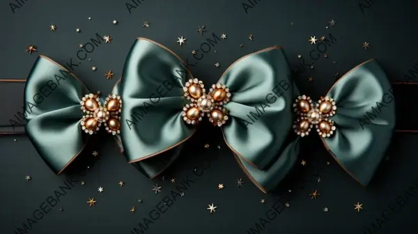 Green Ribbon Bows Adorning Christmas Eve Top View Photo