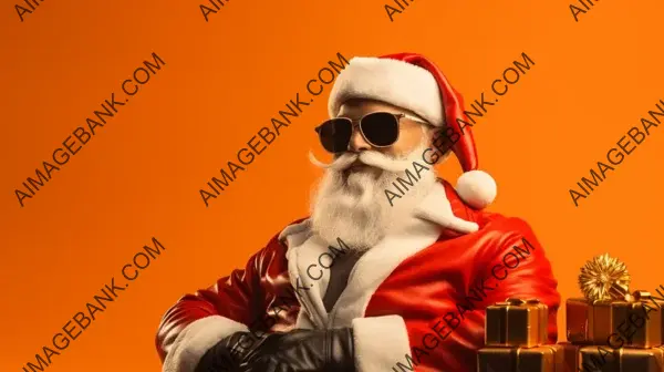 Santa Claus with Black Sunglasses and Christmas Presents