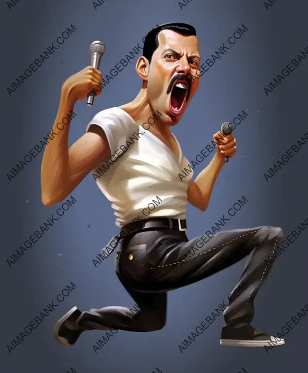 Caricature of Freddie Mercury in a Realistic Tex Style