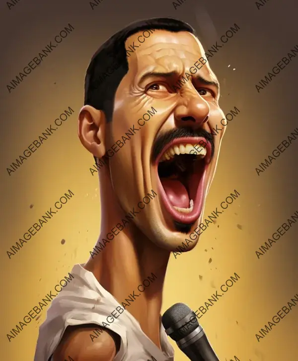 A Humorous Take on Freddie Mercury&#8217;s Caricature in Realistic Tex Style