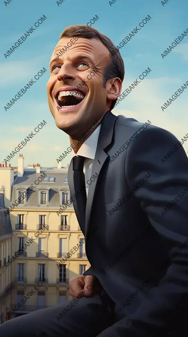 Creative Caricature Depicting Macron Smiling with a Missing Tooth