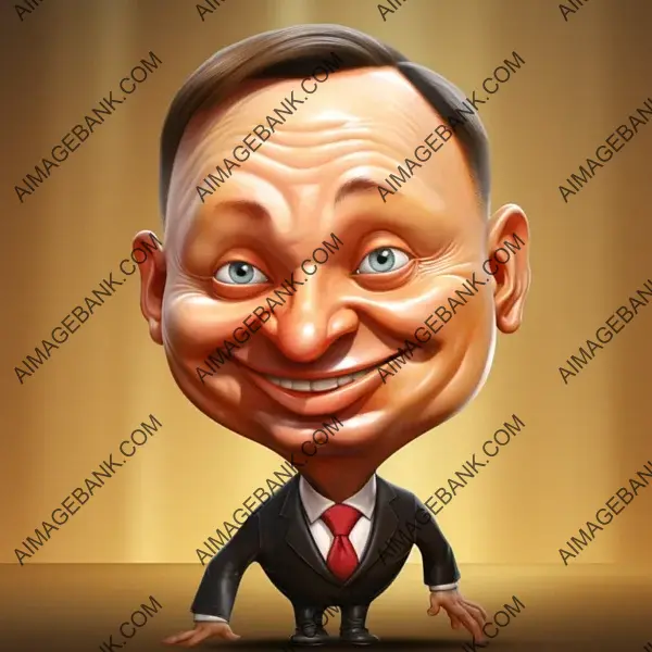 Creative Caricature Depicting President Andrzej Duda in a Cute Cartoon Style