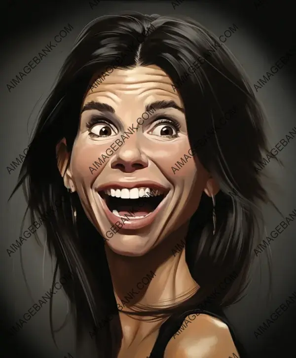 Caricature of Sandra Bullock in Realistic Style with Text: A Playful Rendering