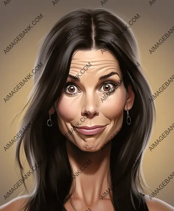 Realistic Caricature of Sandra Bullock with Text: A Playful Depiction