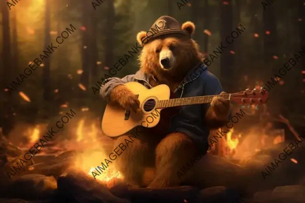 Guitar-Playing Bear Providing Nighttime Entertainment