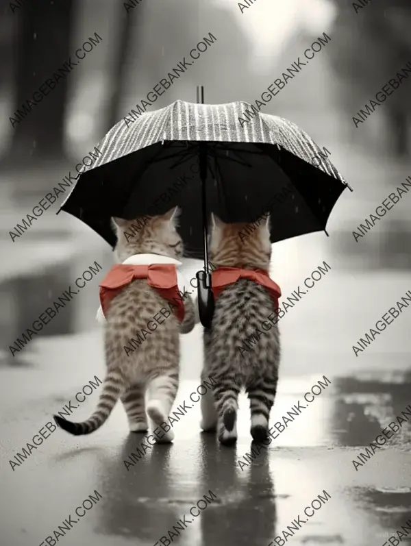 Whimsical School Commute: Two Kittens Walking Home