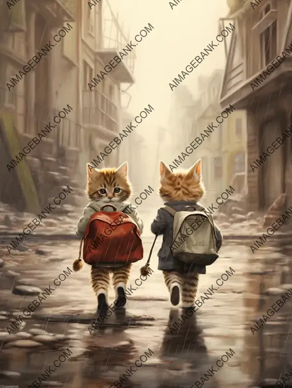 Feline School Days: Two Kittens on Their Way Home