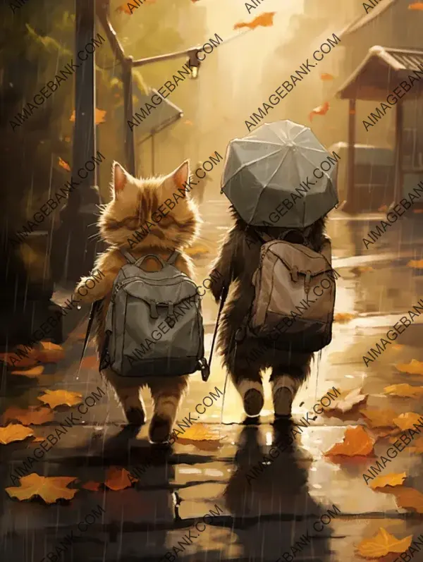 Playful After School: Two Kittens Walking Home Together