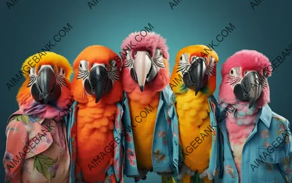 Creative Animal Art: Colorful Parrot Bird Group