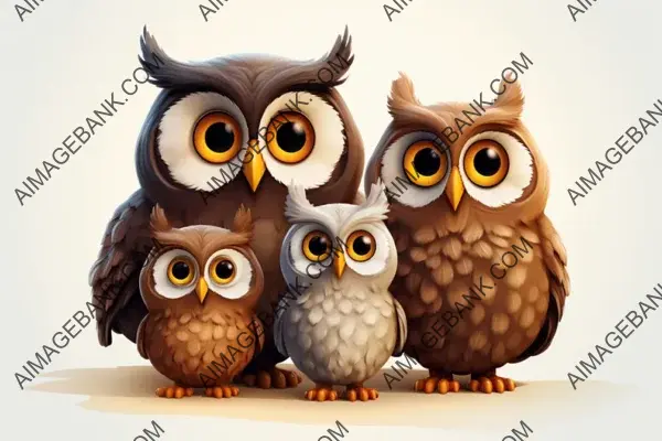 Adorable Owls with Big Eyes: White Background