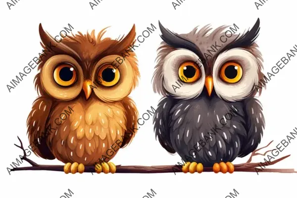 Comical Owls with Big Eyes: White Background