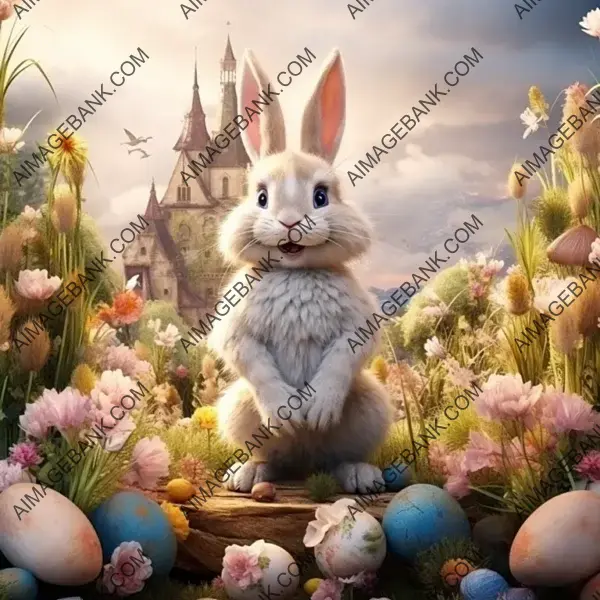 Easter Digital Backdrop with a Bunny