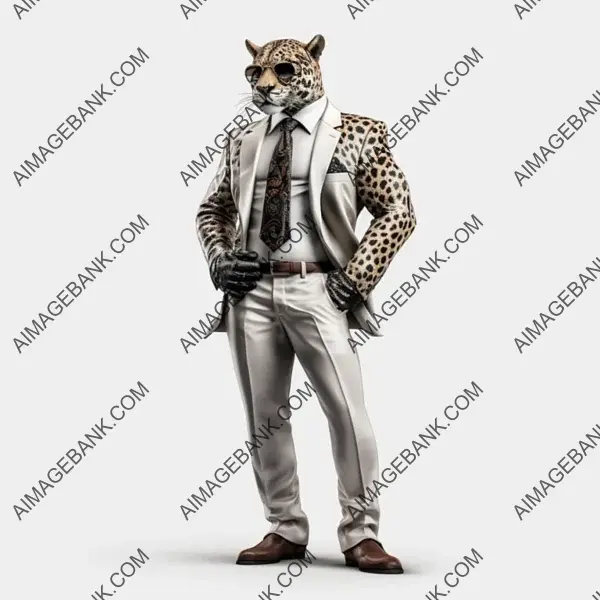 Jaguar in Painted Suit, Shoes, and Glasses: Stylish Vector