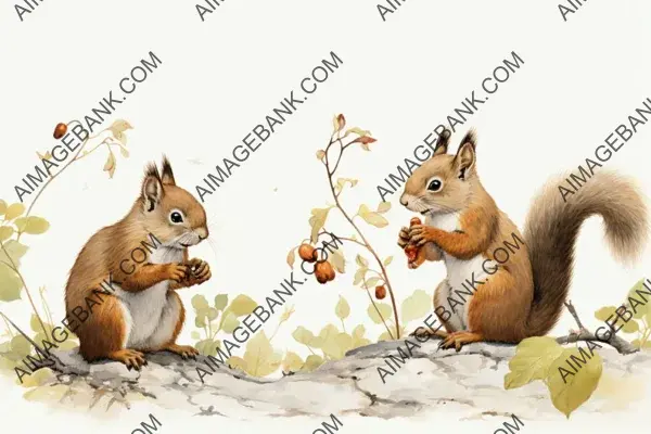 Squirrels Having Fun Collecting Nuts