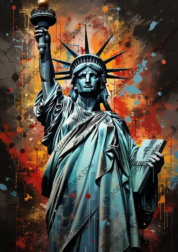 Statue of Liberty on Canvas: Splattered Artistry