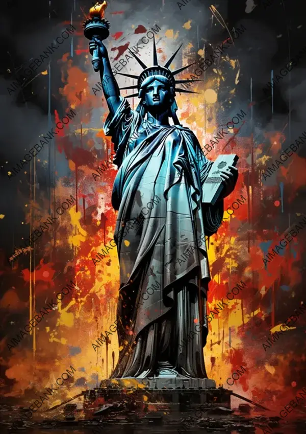 Abstract Statue of Liberty: Canvas Splatter Art