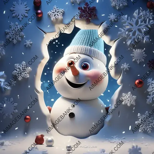 3D Christmas Snowman with Snowflakes