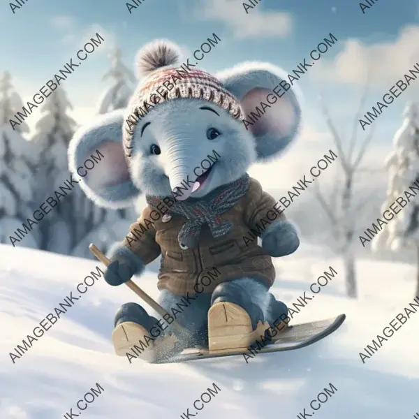 Cute Elephant Enjoying Skiing Adventure